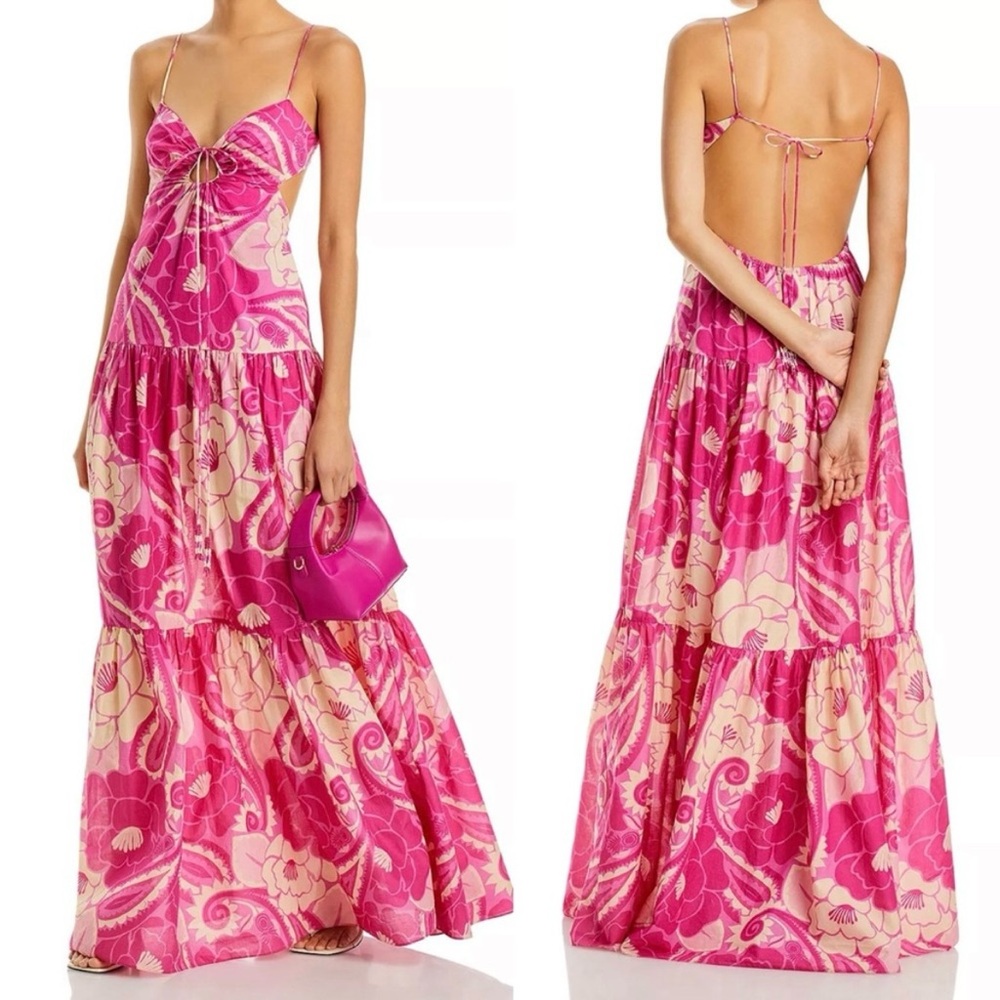 Farm Rio Tropical Groove Pink Maxi Dress Large Cutout Halter NWT - Picture 4 of 16